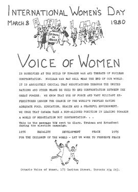 Voice of Women / Voix des femmes - National - Toronto, Ontario - Promotional material