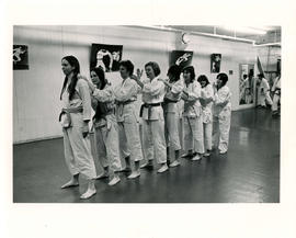 Unidentified women, including Carolyn Egan, standing in line during a self-defence course at Amaz...