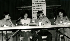 Panel members of Fourth Annual Gay Conference Marie Robertson, Gillean Chase and Terry Faubert, T...