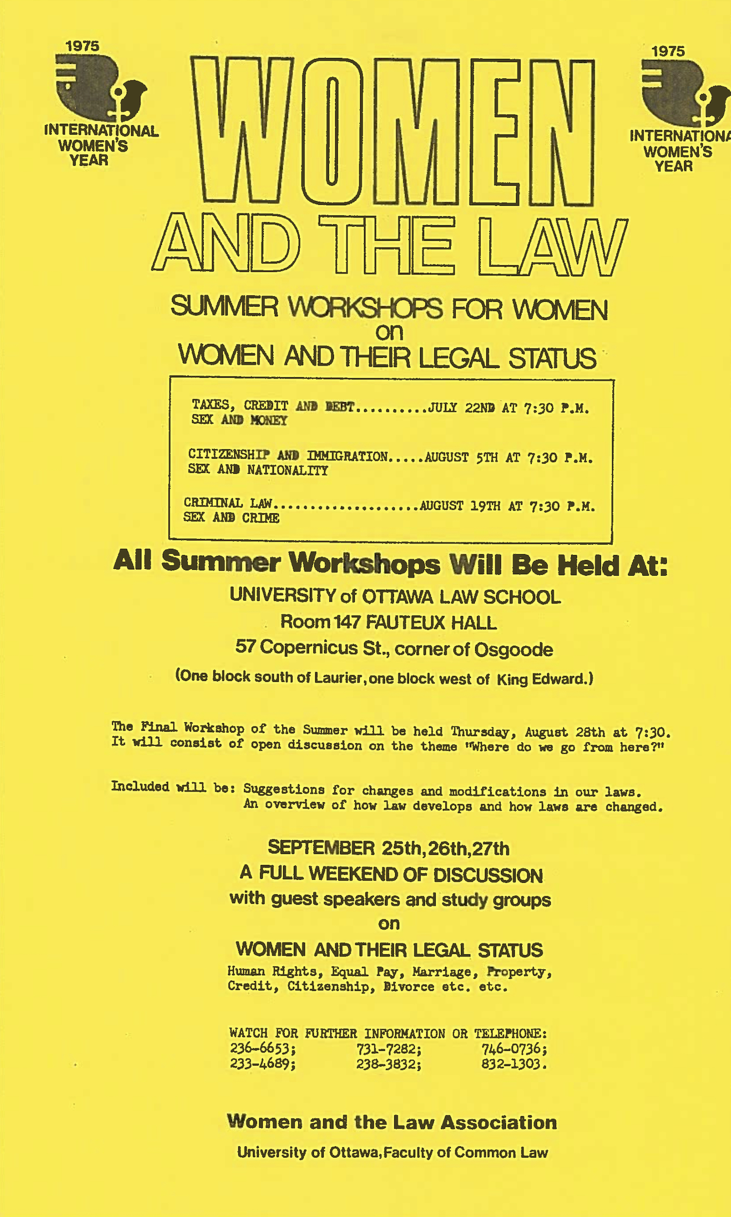 poster advertising Women and the Law talk, Where do We Go from Here?