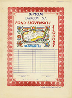 Diplôme de donateurs "Fonds Slovak Freedom", Hamilton (Ontario), 1964